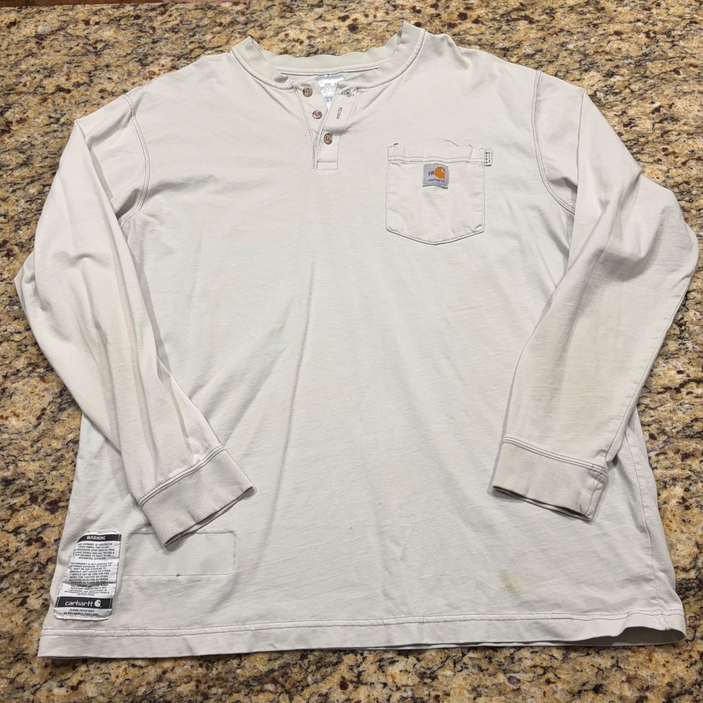 Carhartt FR Flame Resistant Long Sleeve Henley Shirt Gray XL Regular v